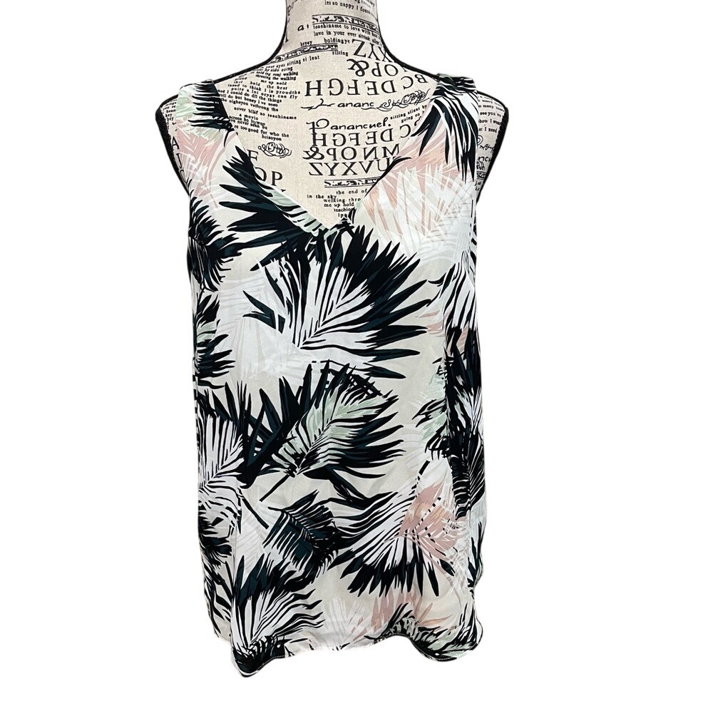 Roz & Ali Black and White Leaf Print Tank Top